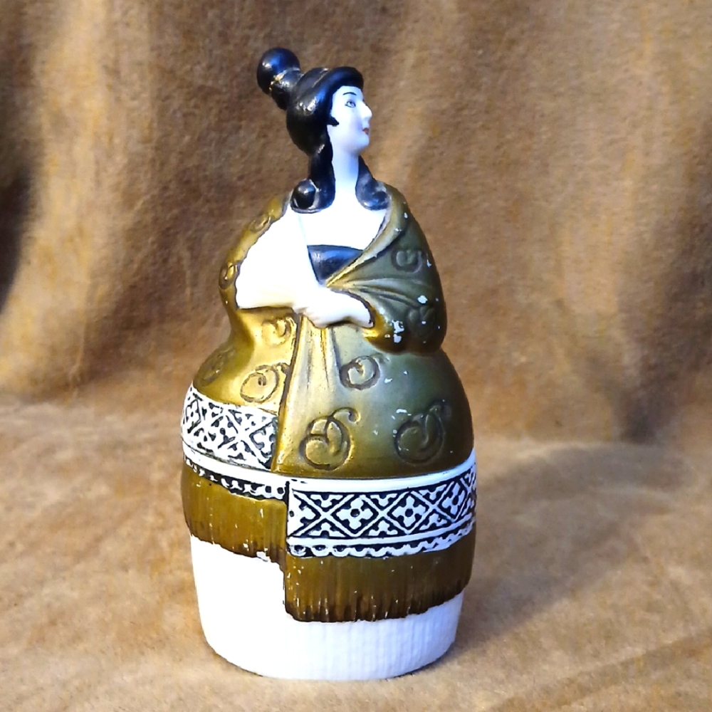 Elegant early 1900s Gold and White Powder Box Figurine